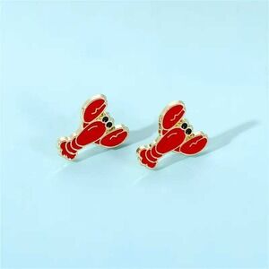 Lobster/ Crawfish Earrings Red Gold Tone Stud Earrings‎